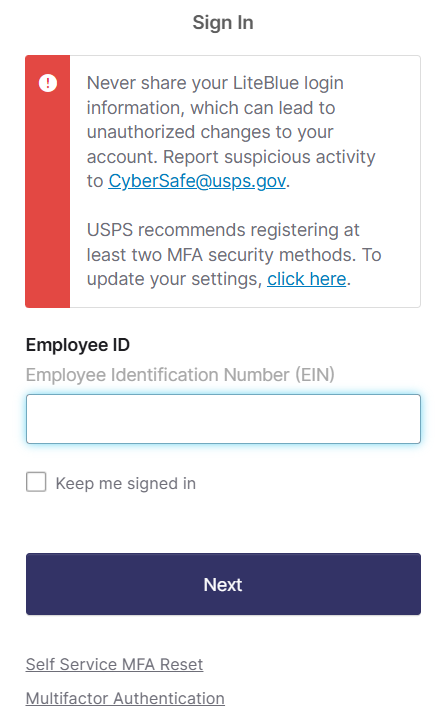 LiteBlue sign in page